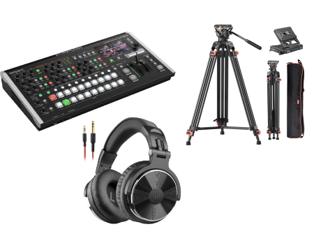 Roland V-160HD Video Switcher Package with Heavy Duty 72-inch Tripod & Wired Over-Ear DJ Studio Monitor Headphone Online now