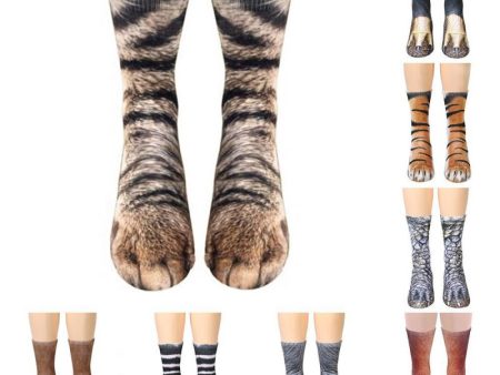 1Pair 3D Animals Print Socks Unisex Crew Long Socks Soft Casual Cute Cotton Socks Children Dog Horse Zebra Tiger Cat Paw For Sale