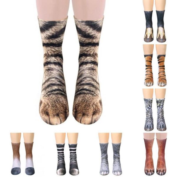 1Pair 3D Animals Print Socks Unisex Crew Long Socks Soft Casual Cute Cotton Socks Children Dog Horse Zebra Tiger Cat Paw For Sale