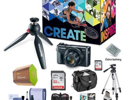 Canon PowerShot G7 X Mark II Video Creator Kit - Bundle With Camera Case, Spare Battery, Spare 32GB SDHC Card, Tripod, Cleaning Kit, Memory Wallet For Sale