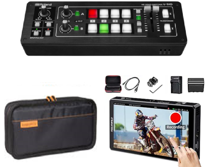 Roland V-1HD 4 x HDMI Switcher + FEELWORLD CUT6 DSLR Monitor Bundle with Battery, Charger, Case For Cheap