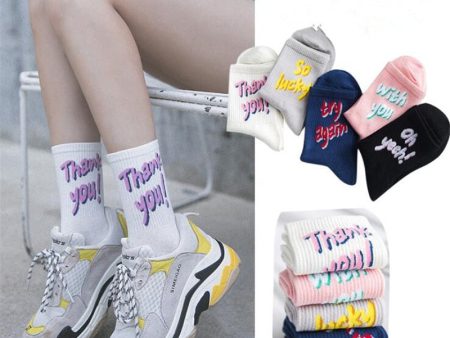 Women Socks Cotton Novelty Letter Thank You Fashion Cute Socks Funny For Girl Female Cotton Skate Tube Socks With 3D Print Meias Cheap