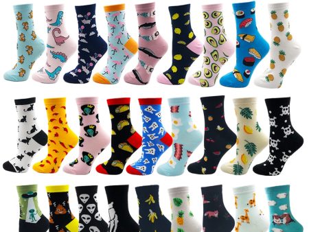 YEADU Women s Socks Japanese Cotton Colorful Cartoon Cute Funny Happy kawaii Skull Alien Avocado Socks for Girl Christmas Gift For Cheap