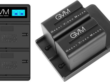 GVM NP-F970 6600mAh Batteries with Dual USB Charger and V-Mount Adapter, LCD Screen Display charge status of each battery, 2 Packs Portable Power for Camera Camcorder Broadcast Video Light Supply